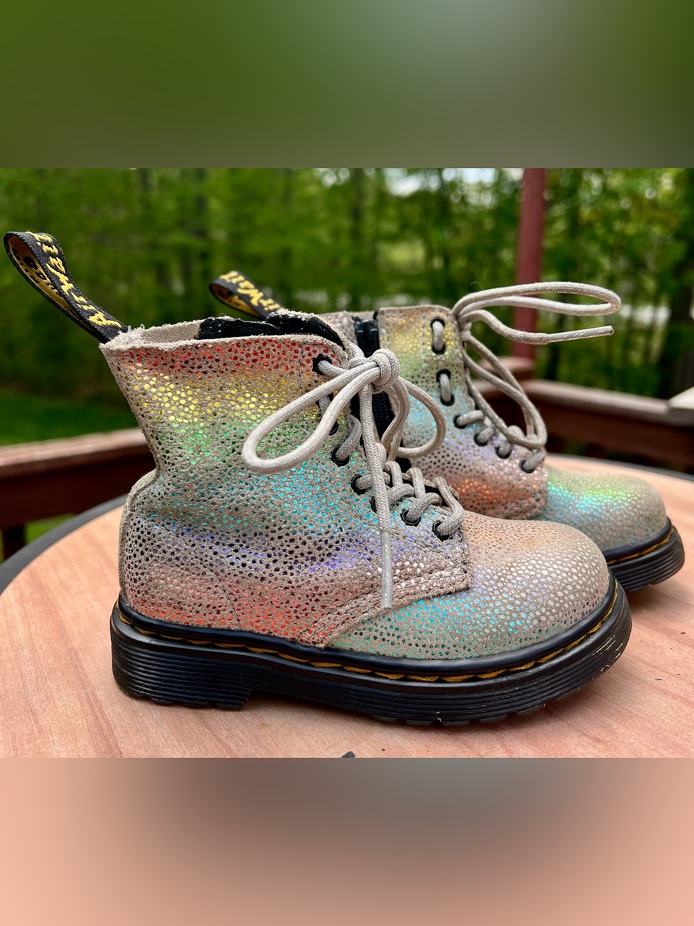 Dr Martens 1460 Pascal Iridescent Boots Rainbow Leather Toddler Kids Size US 7 - Picture 2 of 11